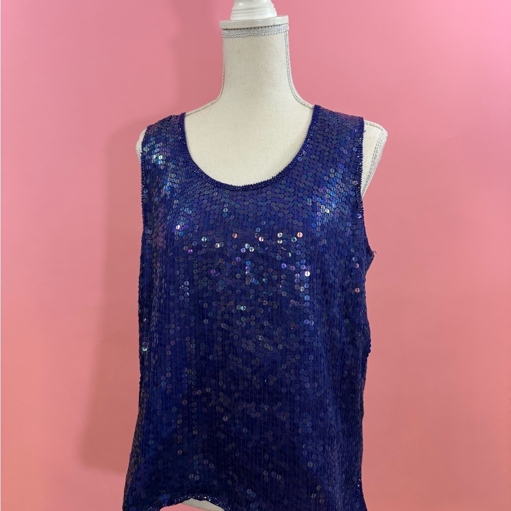 Night Vogue Vintage Sequin Sleeveless Top - Blue